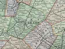 Vintage 1901 NORTH CAROLINA Map 22"x14" Old Antique Original RALEIGH CHARLOTTE