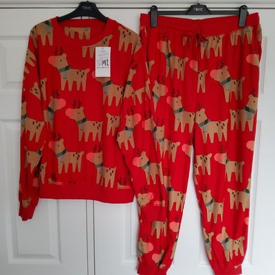 NEXT Womens Christmas Red Reindeer Cosy Pyjamas SIZE LARGE 16 18 New  UK