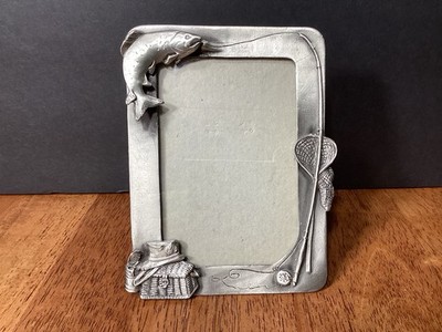 Vintage Pewter Fishing Picture Frame Fisherman Father s Day Gift