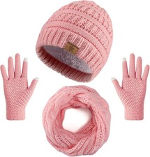 Winter Beanie Hat Scarf Gloves Set, Thick Warm Knit Winter Skull Cap Touch Scree