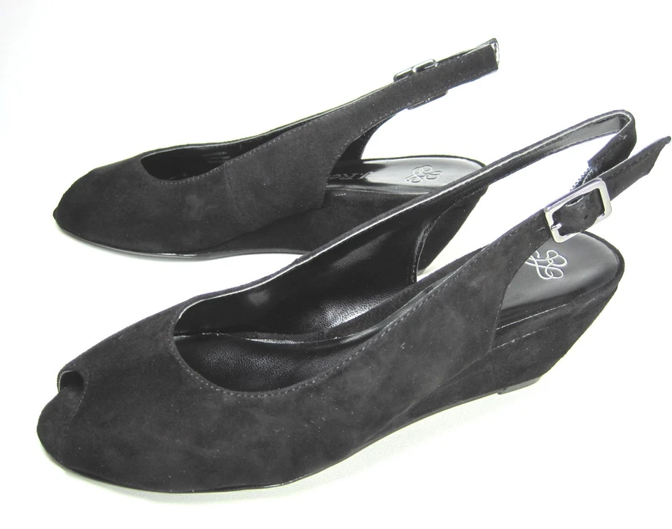 J. RENEE WOMEN'S MADISON PEEP-TOE WEDGE PUMPS BLACK SUEDE US SIZE 6 MEDIUM (B)M - Image 3 of 4