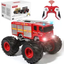 Remote Control Monster Truck - 118 Scale RC Fire Truck 2.4GHz Big Wheel Schoo...