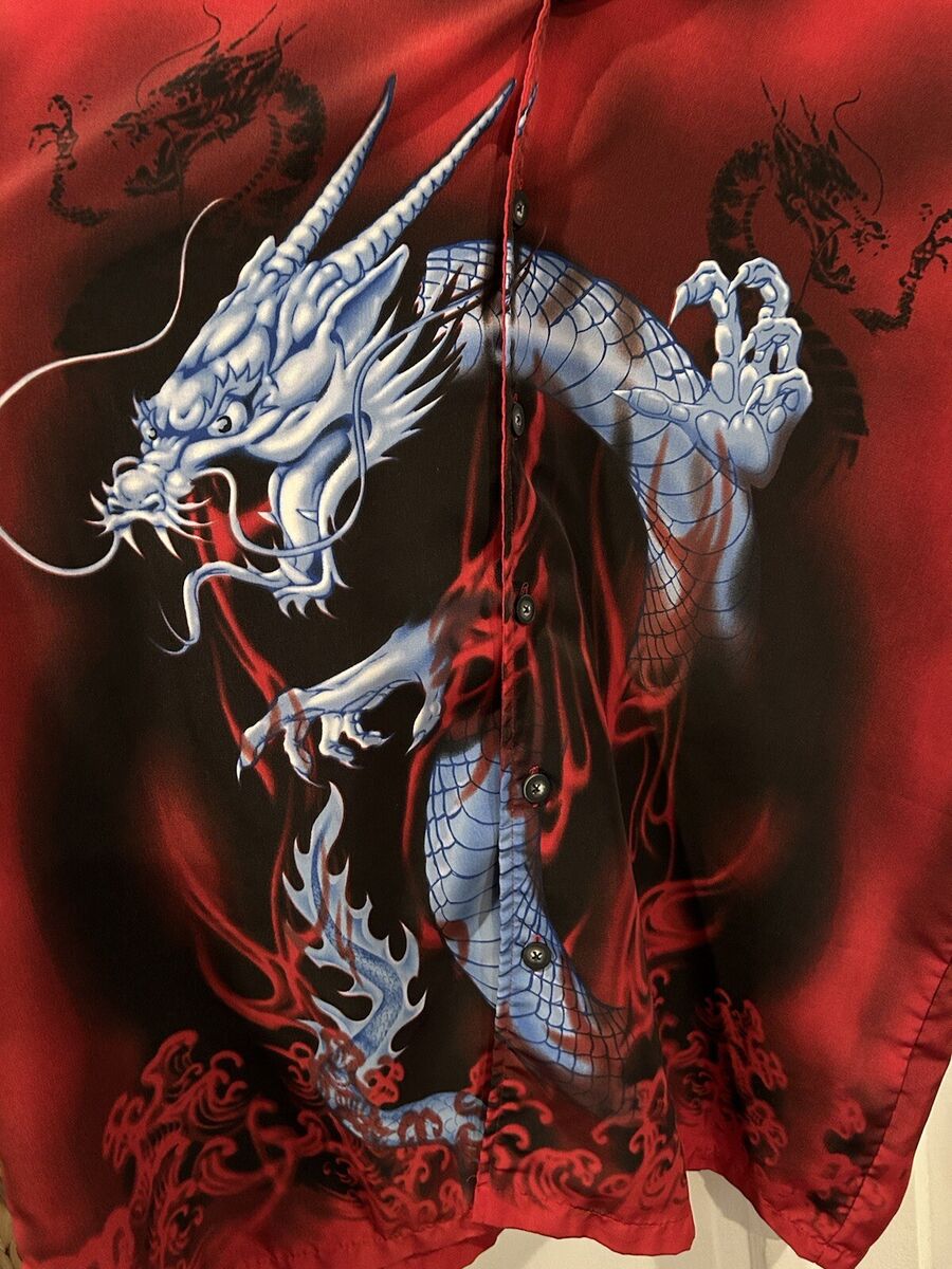 VINTAGE Y2K Anchor Shirt Mens XL Red Dragon All Around Print VINTAGE Y2K Anchor Shirt Mens XL Red Dragon All Around Print