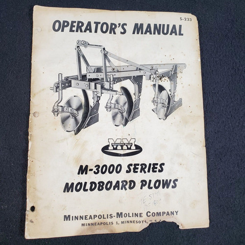Vintage M-3000 Series Moldboard Plows Operators Manual by Minneapolis Moline