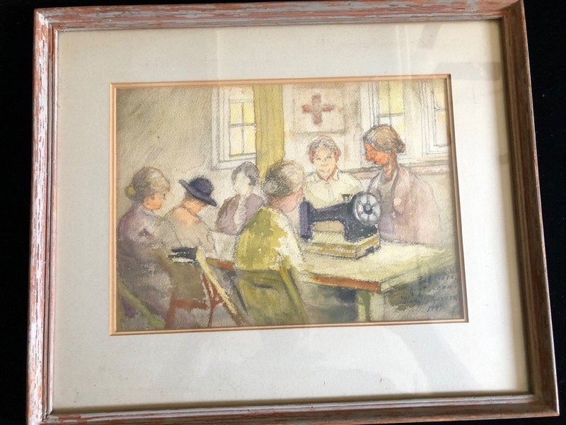 MARY K KARASICK RED CROSS WORKERS WATERCOLOR OVER PENCIL CIRCA 1947