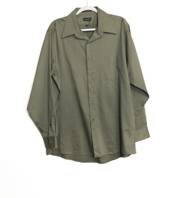 Arrow Mens Olive Green Size L Button-Down Long Sleeve Shirt Classic Fit