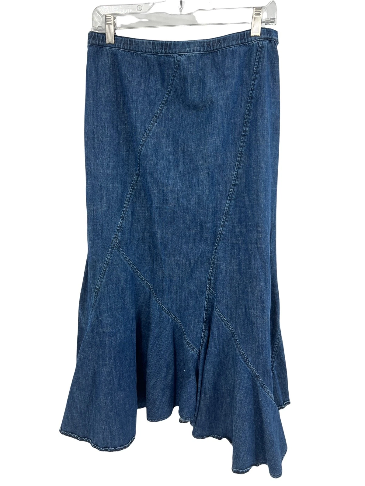 Long Blue Denim Full-Length Flared Hemline Jean Prairie Skirt Womens 30" Waist