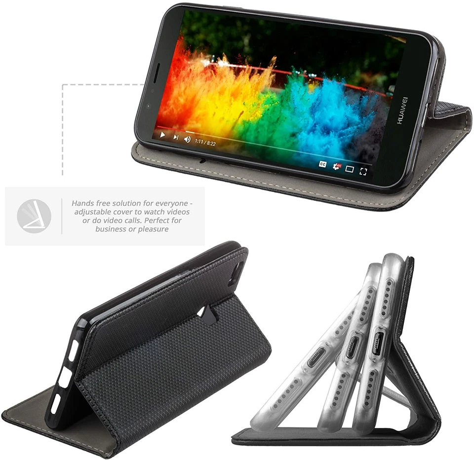 CUSTODIA LIBRO PER HUAWEI P9 LITE - COVER SMART MAGNET CASE NERO - Immagine 3 di 3