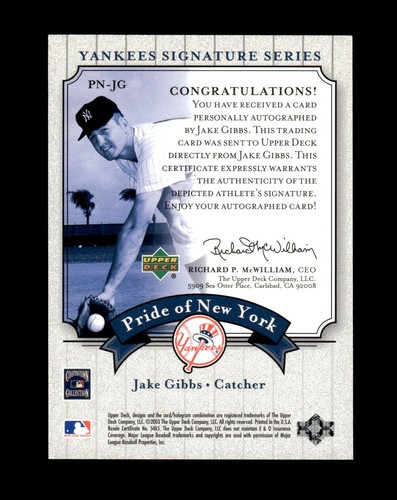 2003 UD Yankees Signature Pride of New York: Jake Gibbs Auto NM-MT OR BETTER - Picture 2 of 2