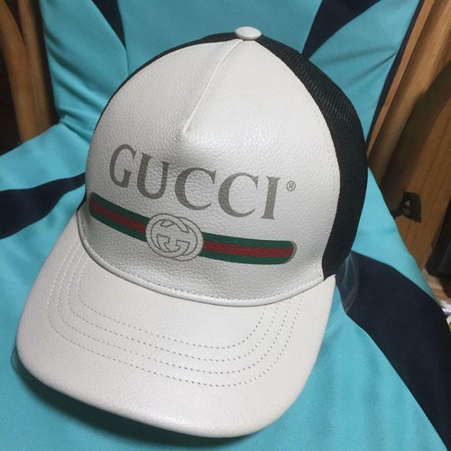 Gucci Leather Logo Print Baseball Mesh 