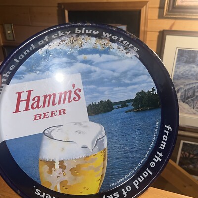 VINTAGE HAMM'S BEER METAL SERVING TRAY WITH CANOE SCENE Has Original Paper 1956