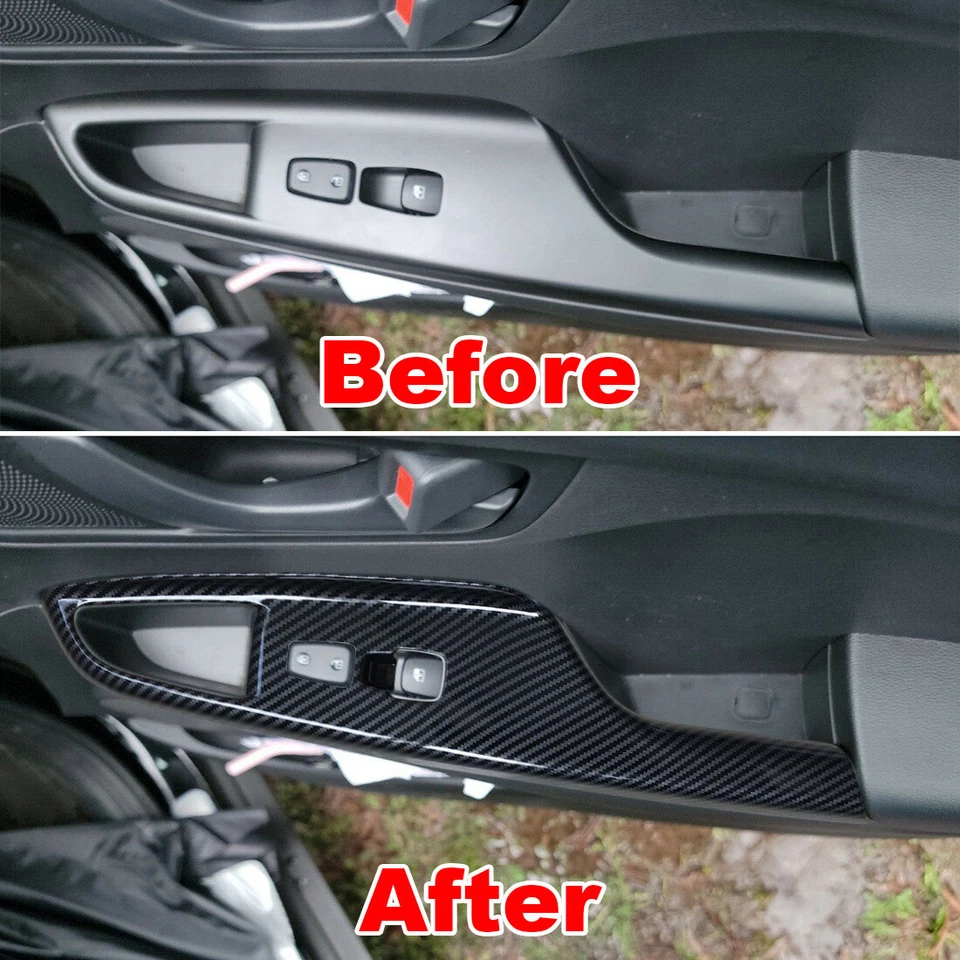 Cubierta de panel elevador de ventana de puerta color fibra de carbono para Hyundai Kona 2018-2022 Foto 2 de 4