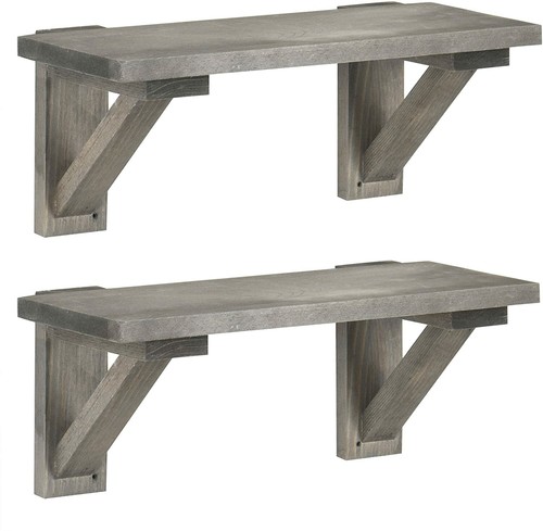 17-Inch Rustic Farmhouse Gray Wood Finish Wall-Mounted Display Shelves, Set of 2 - Picture 5 of 6