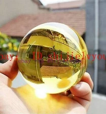 Asian Rare Glass Quartz Yellow Magic Crystal Healing Ball Sphere 40mm + Stand