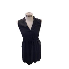 XS LOFT Black Lightweight Summer Dress V-Neck Sleeveless Rayon Black Pockets