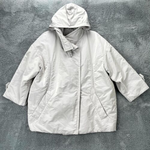 Chaqueta Brunello Cucinelli Mujer Abrigo Blanco Extra Grande Capucha Desmontable Seda