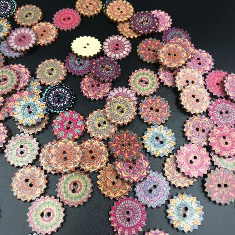 100 Pcs Wooden 2 Holes Round Wood Sewing Buttons  Craft DIY Scrapbooking 20/25mm - Image 3 of 4