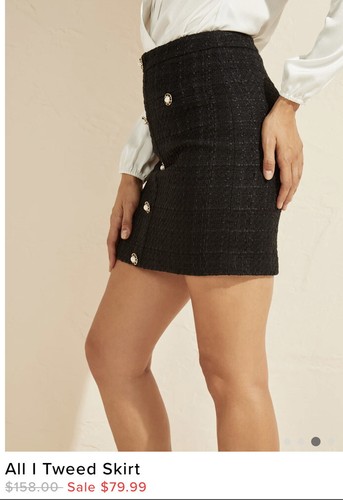 New Guess Marciano All I Tweed Gingham Faux Pearl Button Pocket Skirt M 6 $158 - Picture 3 of 12
