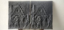 Zwei dekorative alte Kamin/ Ofenplatten Gusseisen 39x29 cm schwer um 1900
