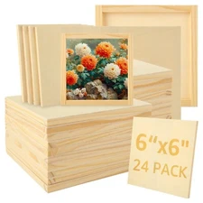 24 PCS Wood Panels for Painting 6x6 Inch Wood Canvas Boards Wooden Canvas Pin...