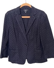 Talbots Womens Black Eyelet Stretch Blazer Jacket Size 12 Business Career Office