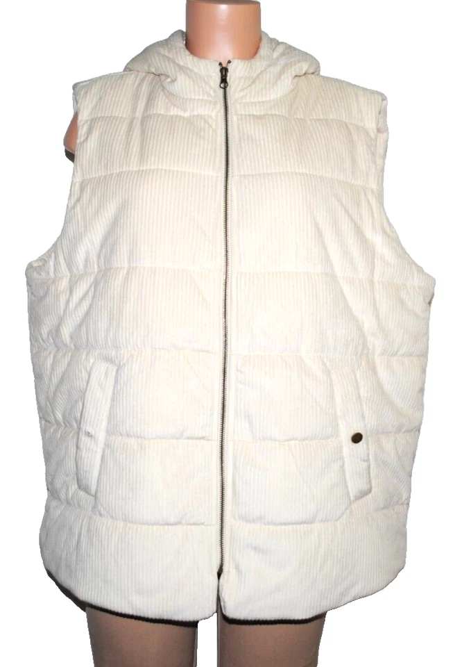 Susan Graver Weekend Lightly Quilted Knit Corduroy Hooded Vest, Ivory XL A662840 - Image 2 of 4