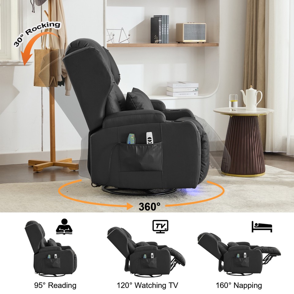 Swivel Glider Rocker Recliner Power Rocking Chair with Massage and ...