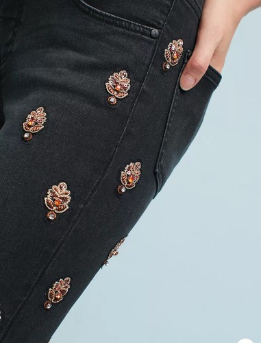 Anthropologie Pilcro & Letterpress High Rise Black Embellished Skinny Jeans 29 P - Picture 3 of 8