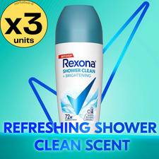 3 x REXONA Women Shower Clean Roll On Deodorant  45ml - Sweat & Odour Protection