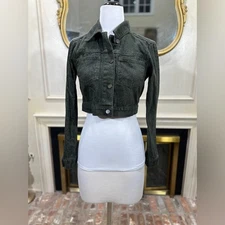 Hollister Cropped Denim Jacket S Snake Print Green Utility Y2K