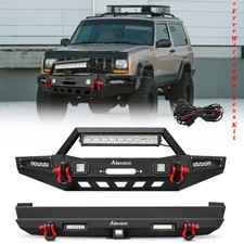 Front Rear Bumper Winch Mount Plate Set For 1984-2001 Jeep Cherokee Xj Black