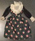Vintage 1972 Barbie PARTY LINES Black Satin Dress Rose Print Lace Collar TLC