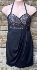Ladies Next Black Lace & Boned Bodice Satin Skirt Halter Neck Party Dress UK 14