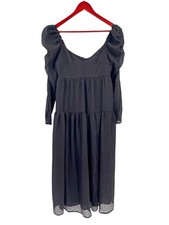 ASTR THE LABEL Women's Black Crinkle Rib Puff Shoulder L/S Tiered Dress XS