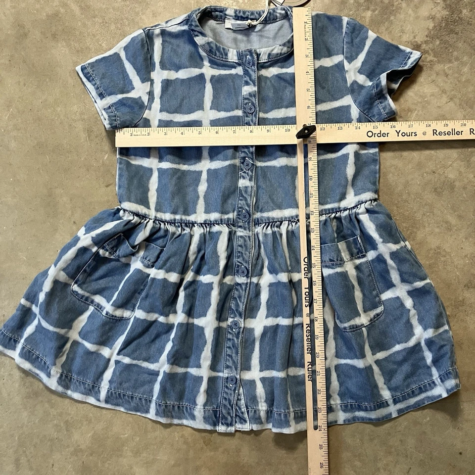 Stella McCartney Kids Girls Dress Sz 6 Blue Tye Dye Denim Button Front Pockets - Image 2 of 4