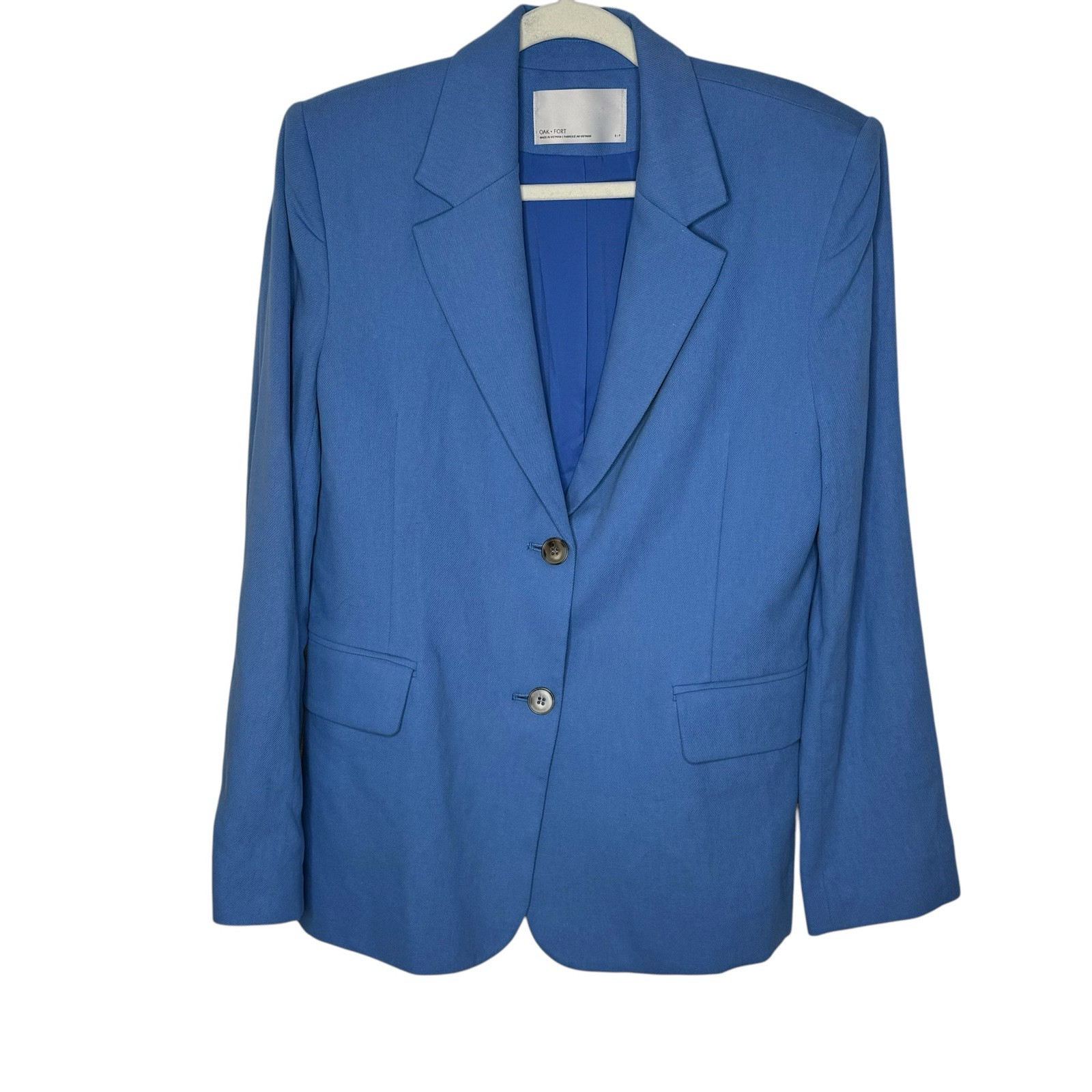 Oak + Fort Women's Cotton Linen Two Button Blazer Pacific Coast Blue Small