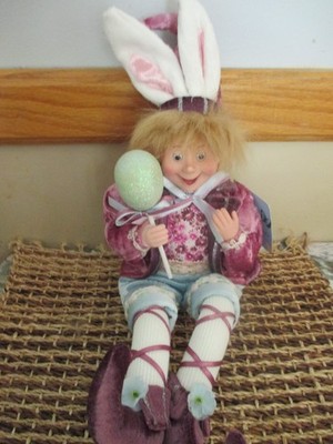 NWT 16'' Cynthia Rowley EASTER Bunny Ears Elf Doll Figurine Shelf Sitter Purple