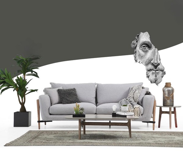 Dreisitzer Sofa 3 Sitzer Stoff Modern Sofas Design Wohnzimmer Grau-image