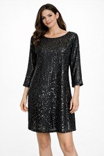 Vince Camuto Black Sequin Dolman Shift Party Dress 3/4 Sleeve Size XS New NWT