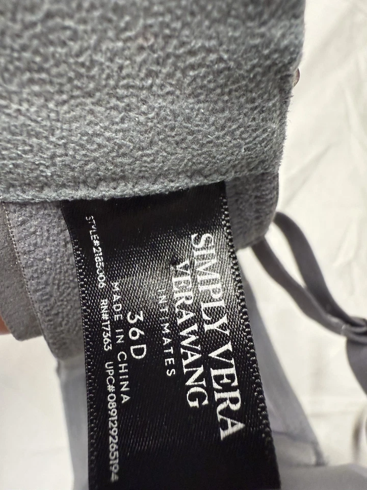 36D Vera Wang Womens Gray Mesh Lined Underwire Back Closure Demi Bra - Image 4 of 4