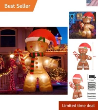 8 FT Gingerbread Man Inflatable with Built-in LEDs for Festive Christmas Decor