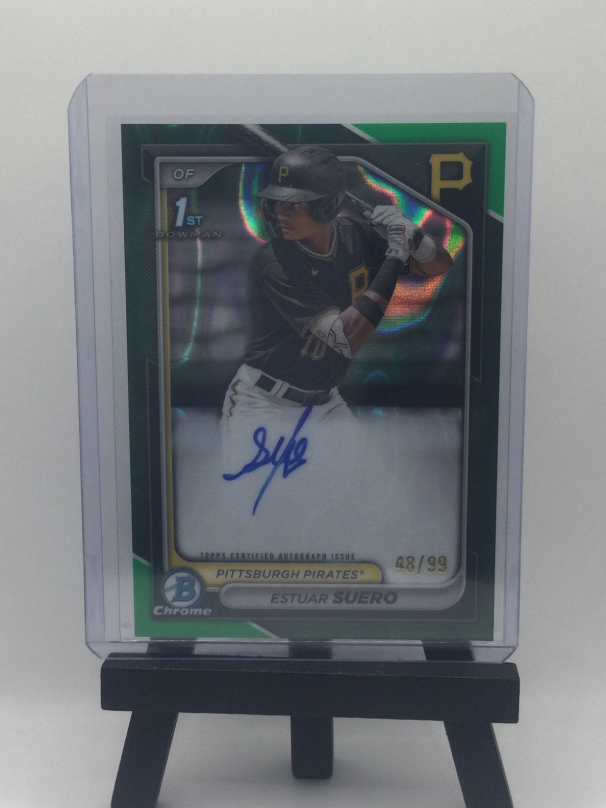 2024 Bowman Chrome Estuar Suero #CPA-ES Chrome Auto Refractor Green Lava 1st /99