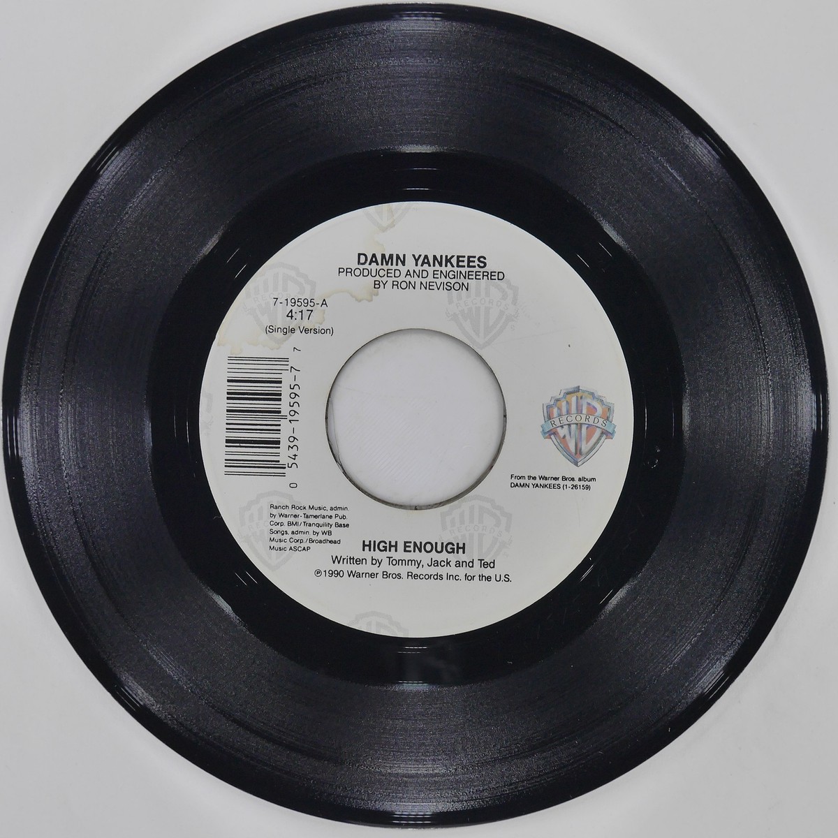 DAMN YANKEES High Enough WARNER BROS 7-19595 VG+ 45 1990 Hard Rock