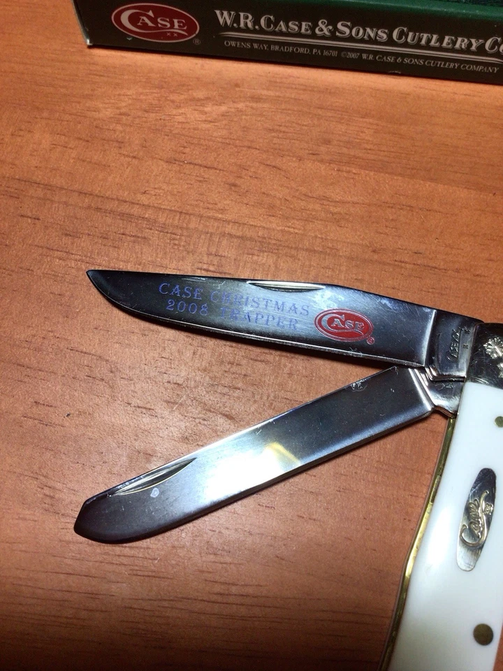 "Cuchillo Case 2008 blanco Christmas Trapper doble hoja 7,5"" nuevo con caja" Foto 2 de 4