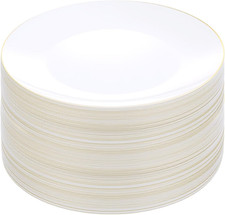 Bestluck 100 PCS Gold and White Plastic Plates, 10 inch White Disposable Plates