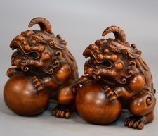 A Pair of Exquisite Boxwood Unicorn Ornaments