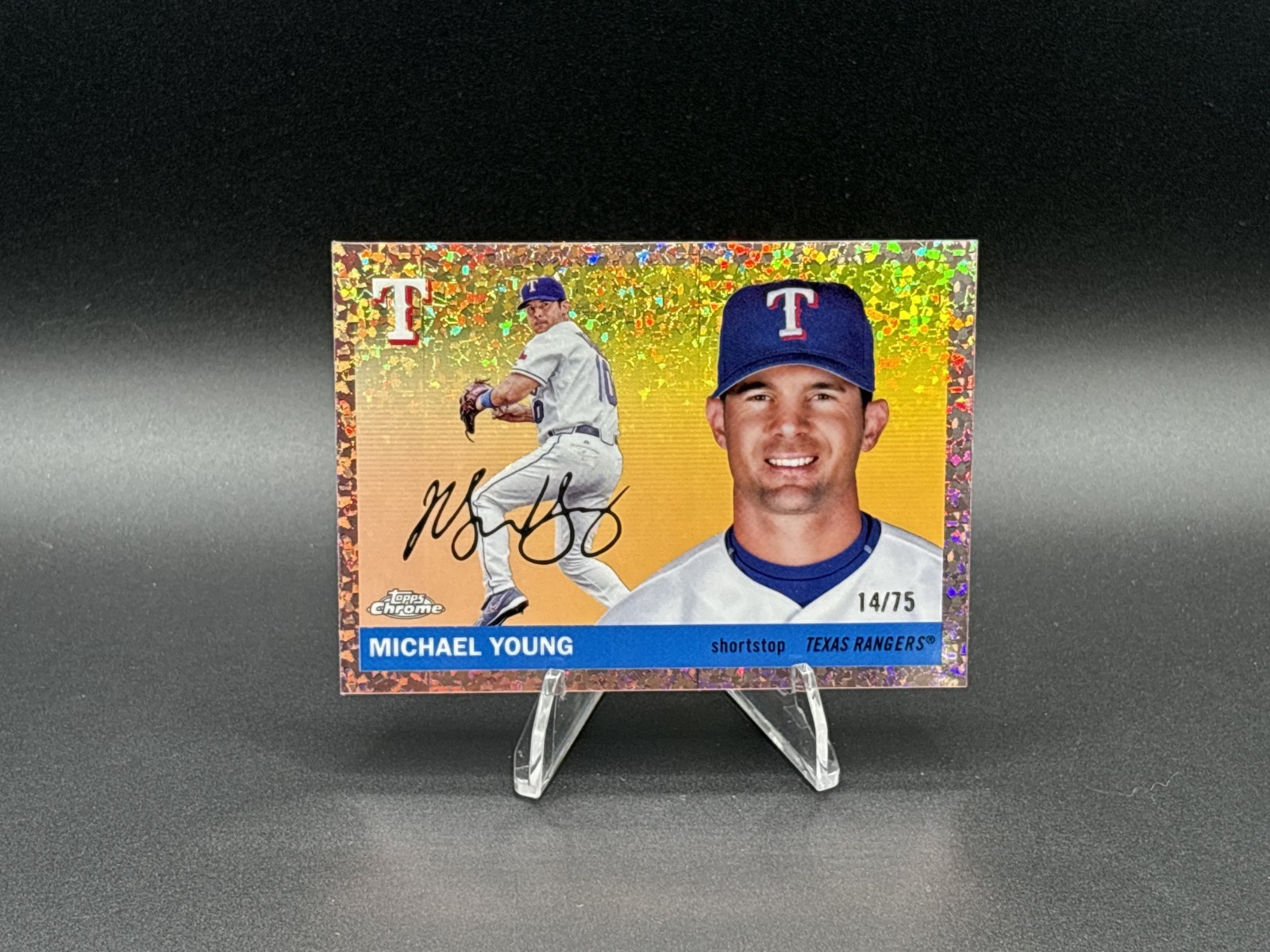2025 Topps Chrome Platinum Michael Young Rose Gold Diamond Refractor /75 Rangers