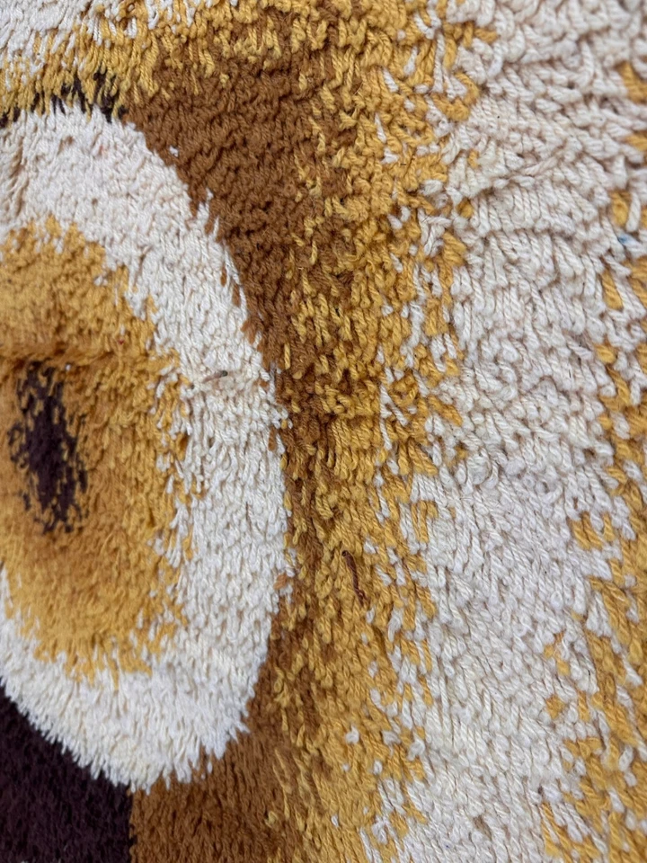 60's DANIA TAEPPER Circles Yellow Cream UNUSED Mid Century Danish Rya Rug Modern - Image 3 of 4