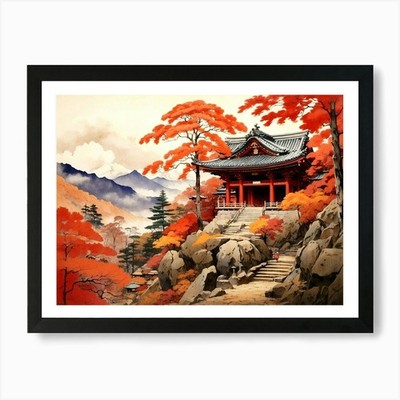 Asiatische Landschaft Gemälde Kunstdruck gerahmt Wandbild Poster Leinwanddruck Bild