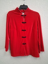 Vintage Clio Red Velvet Mandarin Jacket Warm Stretchy Soft size Medium